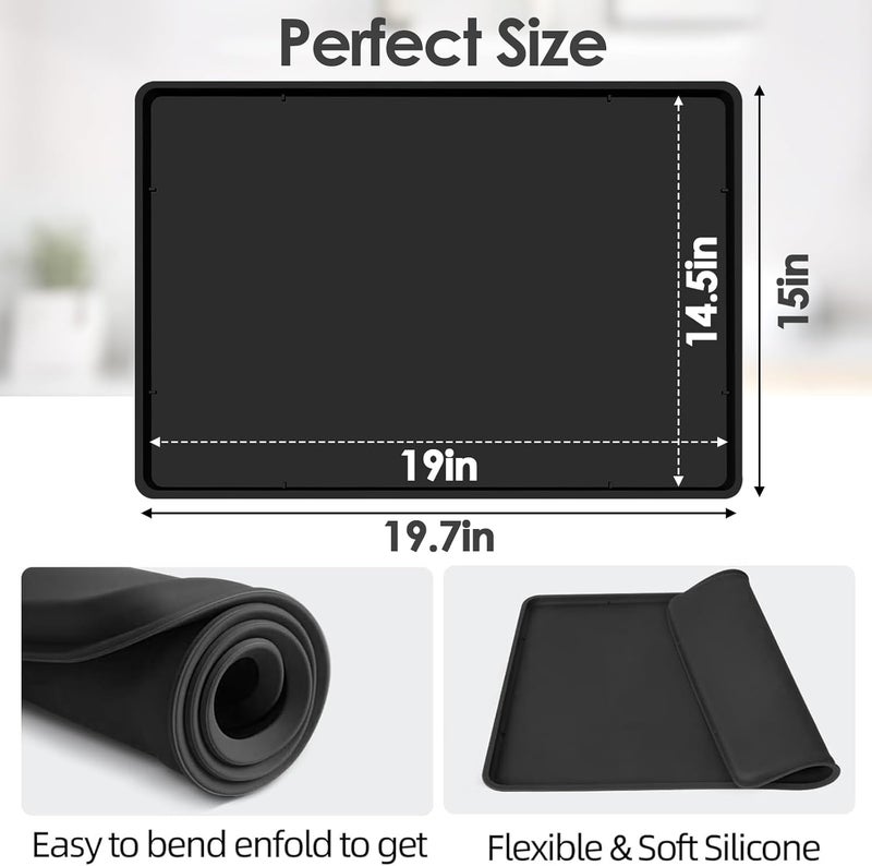 TOHONFOO Silicone Coffee Maker Mat with Lip, 19.7'' x 15'' Heavy Duty Coffee Maker Mat for Countertops, Coffee Tray Fit Under Coffee Machine Appliance Automatic Machines Espresso Accessory, Black - Image 4